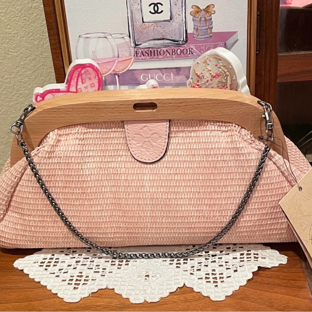 Patricia Nash Wood-Trim Pink Woven Shoulder Bag